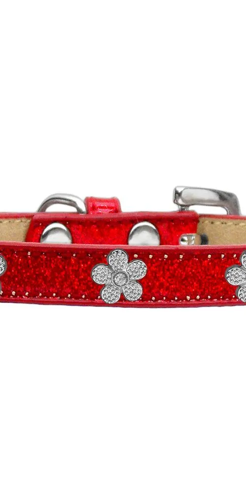 Silver Flower Widget Dog Collar Red Ice Cream Size 18