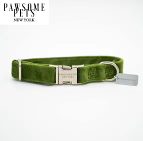 SMALL - SIZE DOG & CAT COLLAR - OLIVE GREEN VELVET