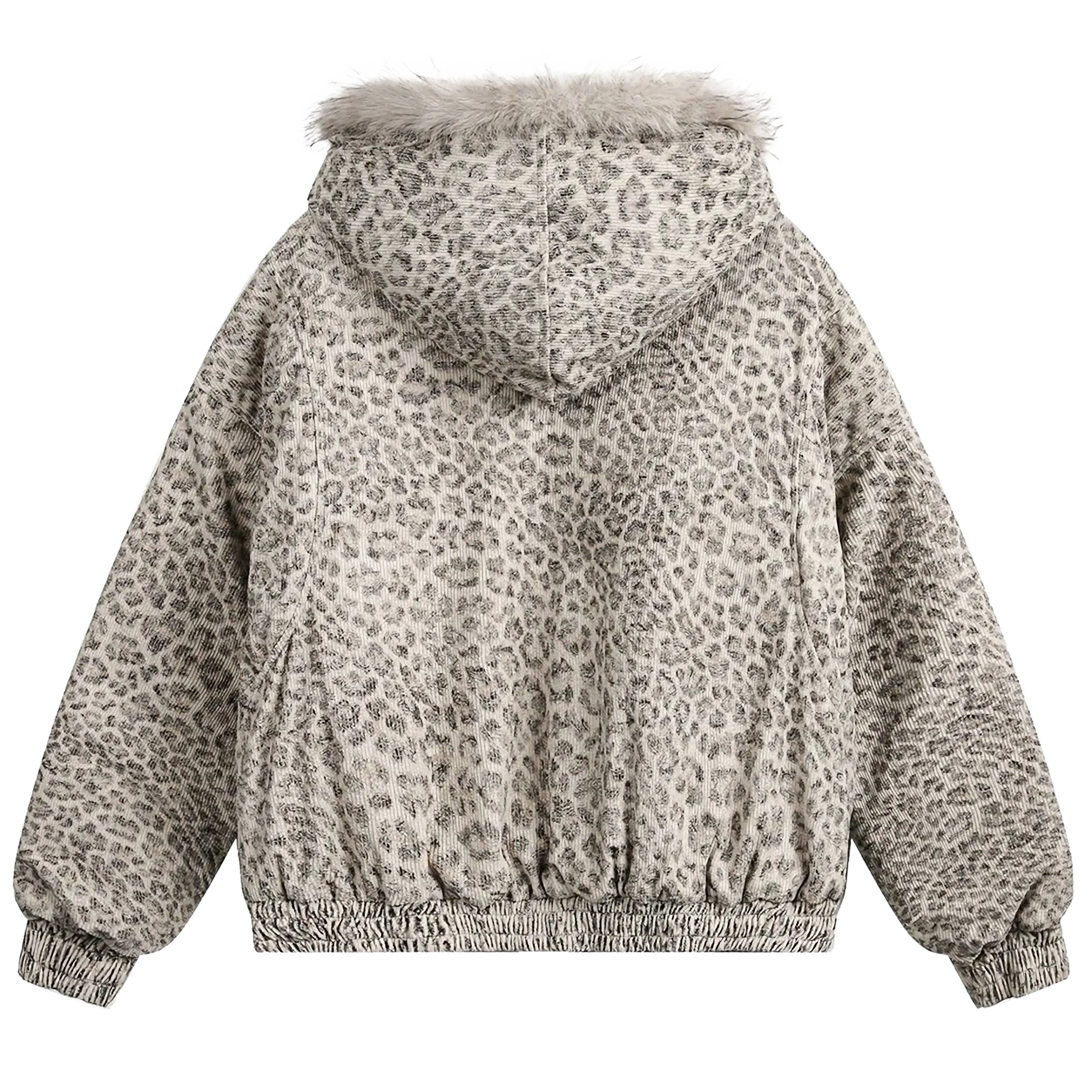 'Snow Leopard' Fur Trim Insulated Zip Up Hoodie