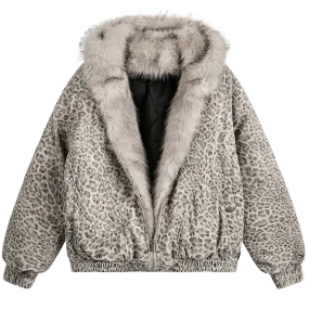 'Snow Leopard' Fur Trim Insulated Zip Up Hoodie