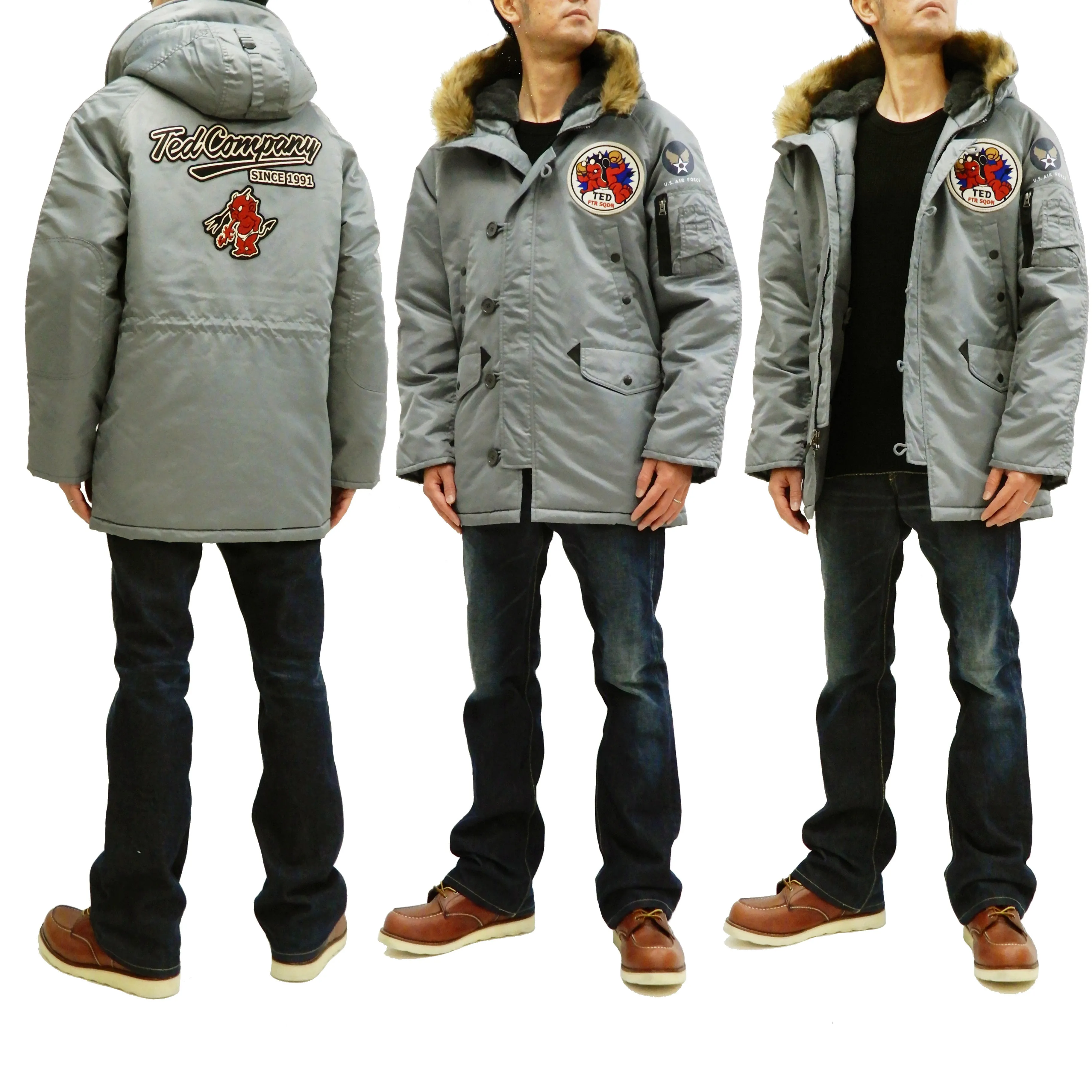 Tedman N-3B Parka Men's Winter Padded Coat Jacket with Patch TN3B-070 TN3-B-070 Gray