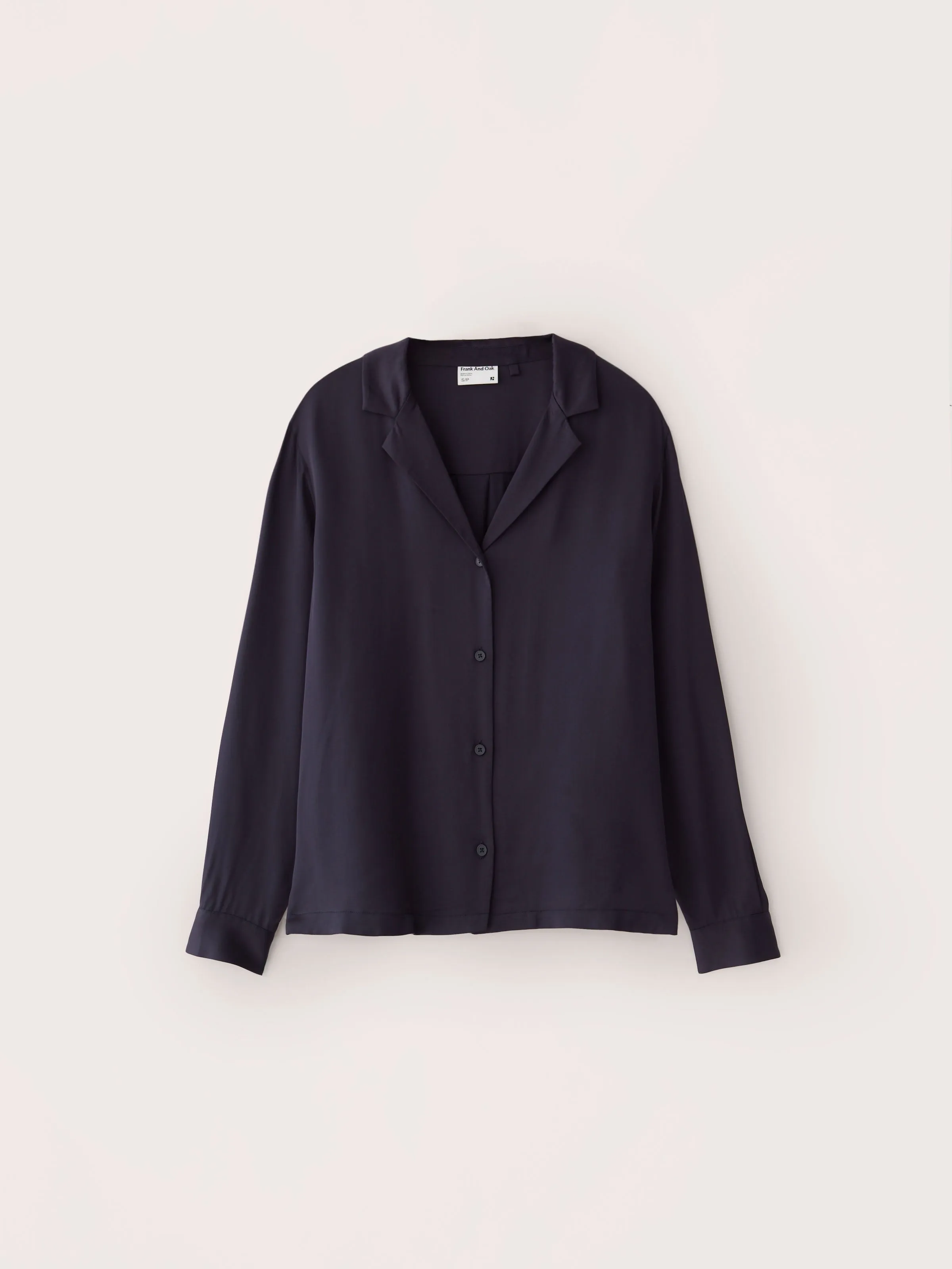 The Satin Camp Collar Blouse in Dark Blue