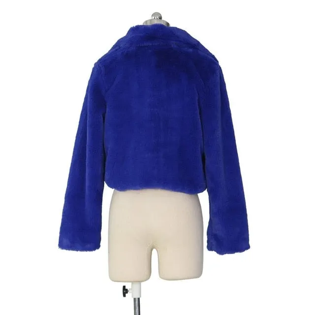 Trendy Fashion Faux Fur Cropped  Coat With Open Stitch.