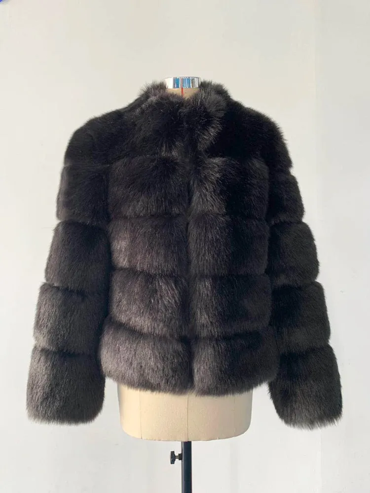 Trendy Faux Fur With Collar Winter Coat