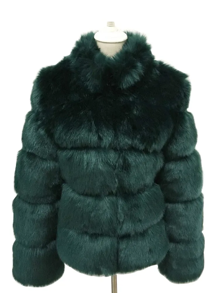 Trendy Faux Fur With Collar Winter Coat