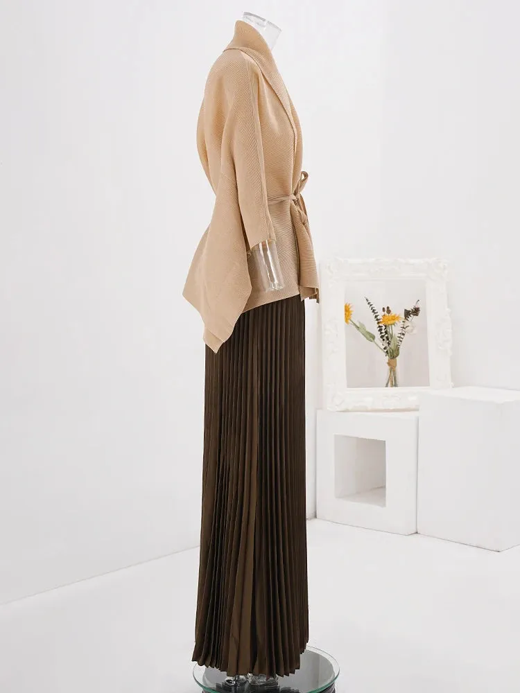 Truly Pleated Crepe Skirt & Cardigan Set