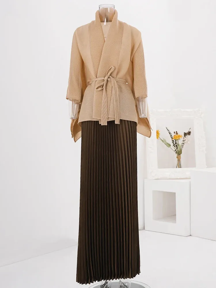 Truly Pleated Crepe Skirt & Cardigan Set