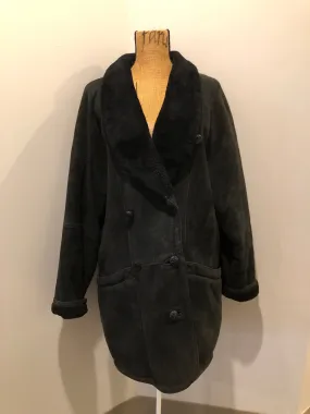 Vintage Danier Black Shearling Coat, Made in Canada