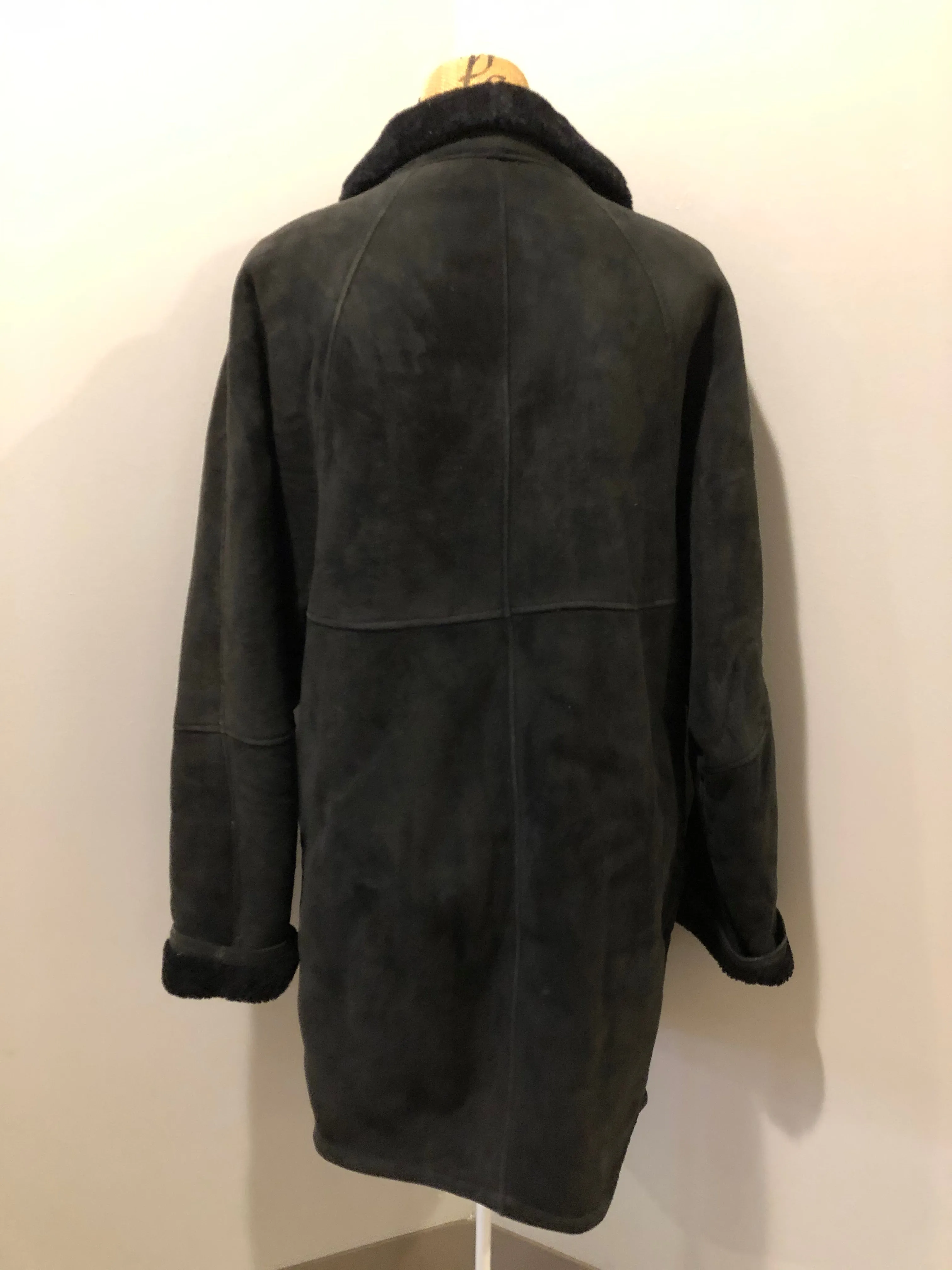 Vintage Danier Black Shearling Coat, Made in Canada