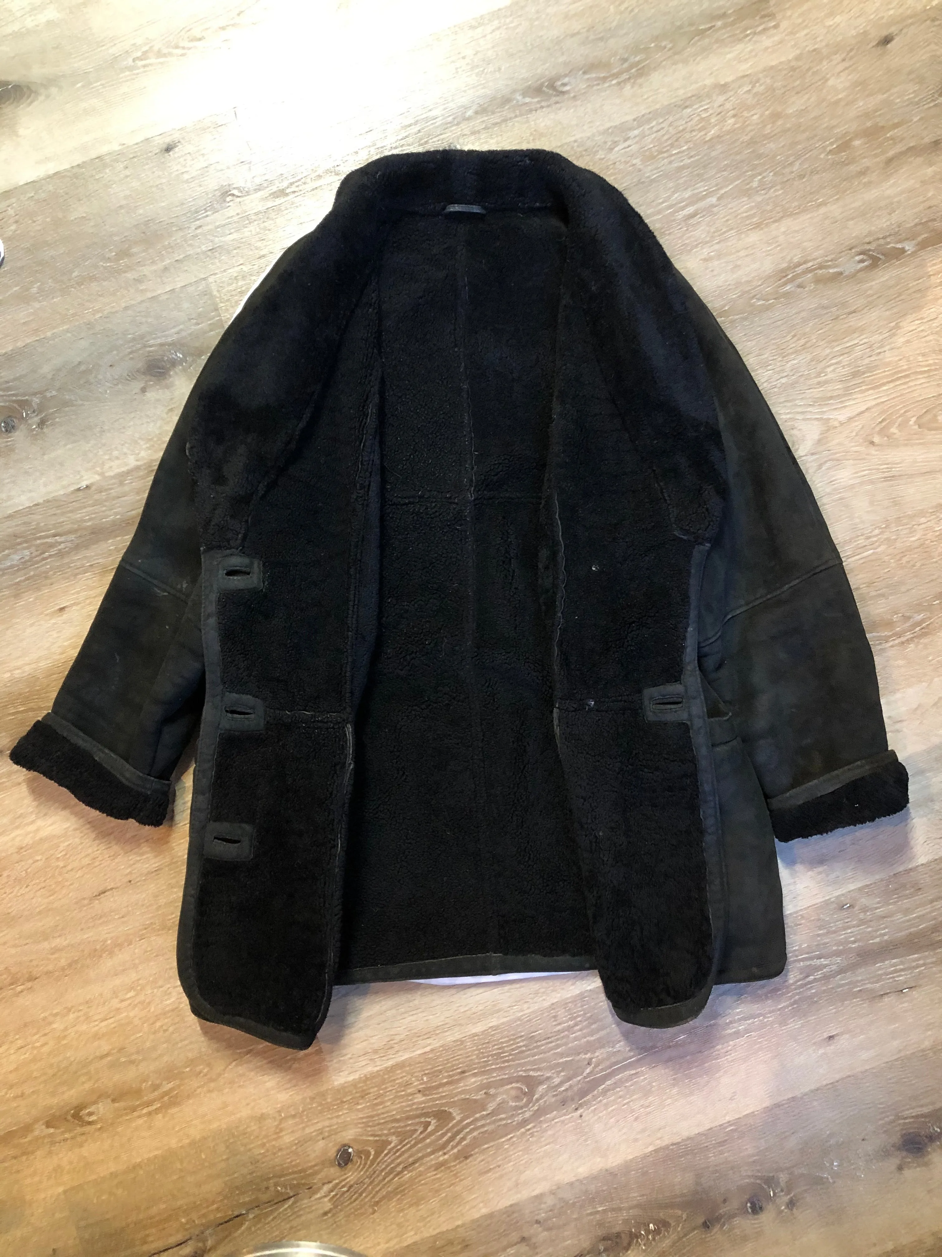 Vintage Danier Black Shearling Coat, Made in Canada