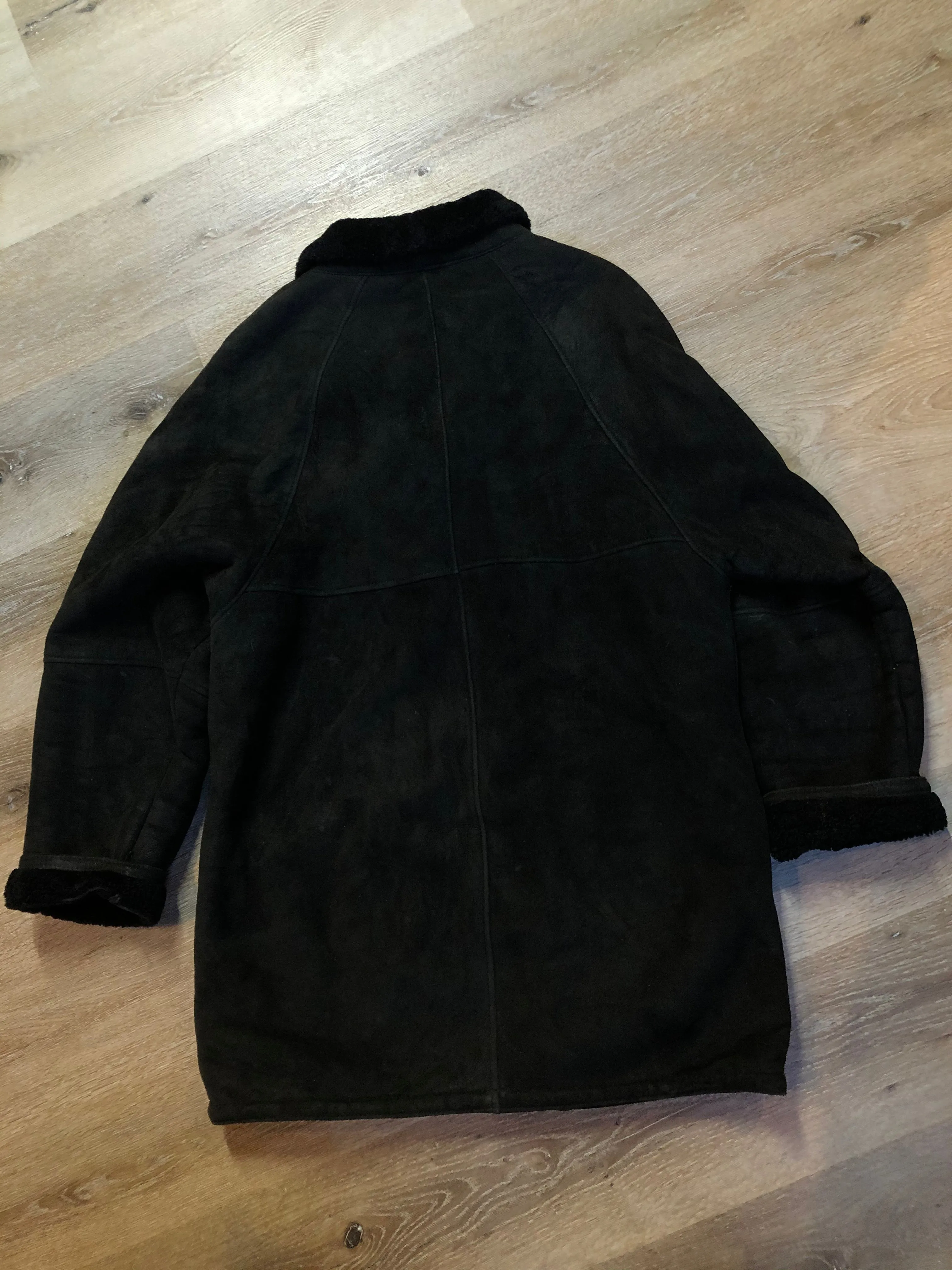 Vintage Danier Black Shearling Coat, Made in Canada