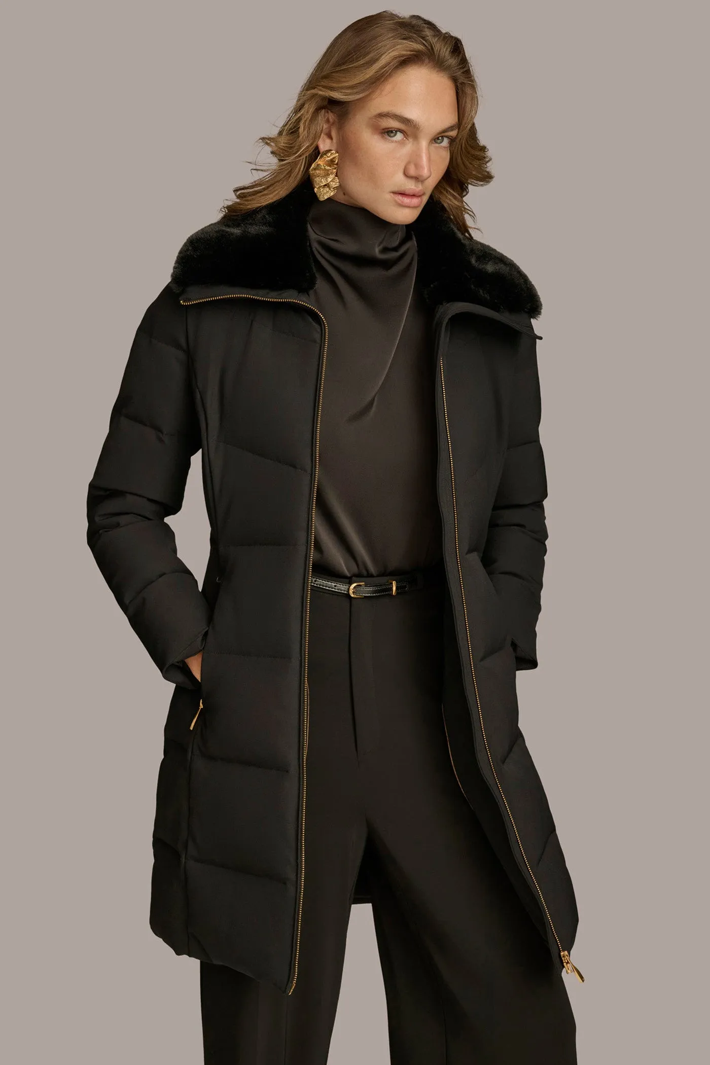 Walker Puffer Coat with Faux Fur Trim