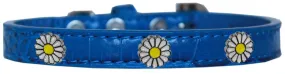 White Daisy Widget Croc Dog Collar Blue Size 12