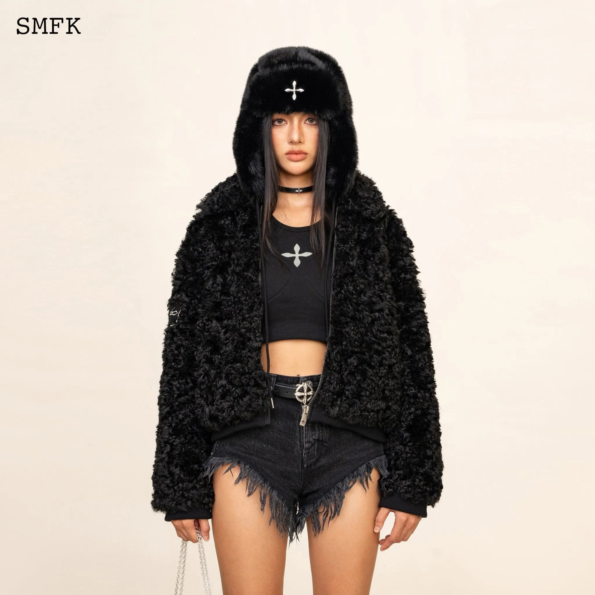 WildWorld Adventure Short Faux Fur Jacket In Black