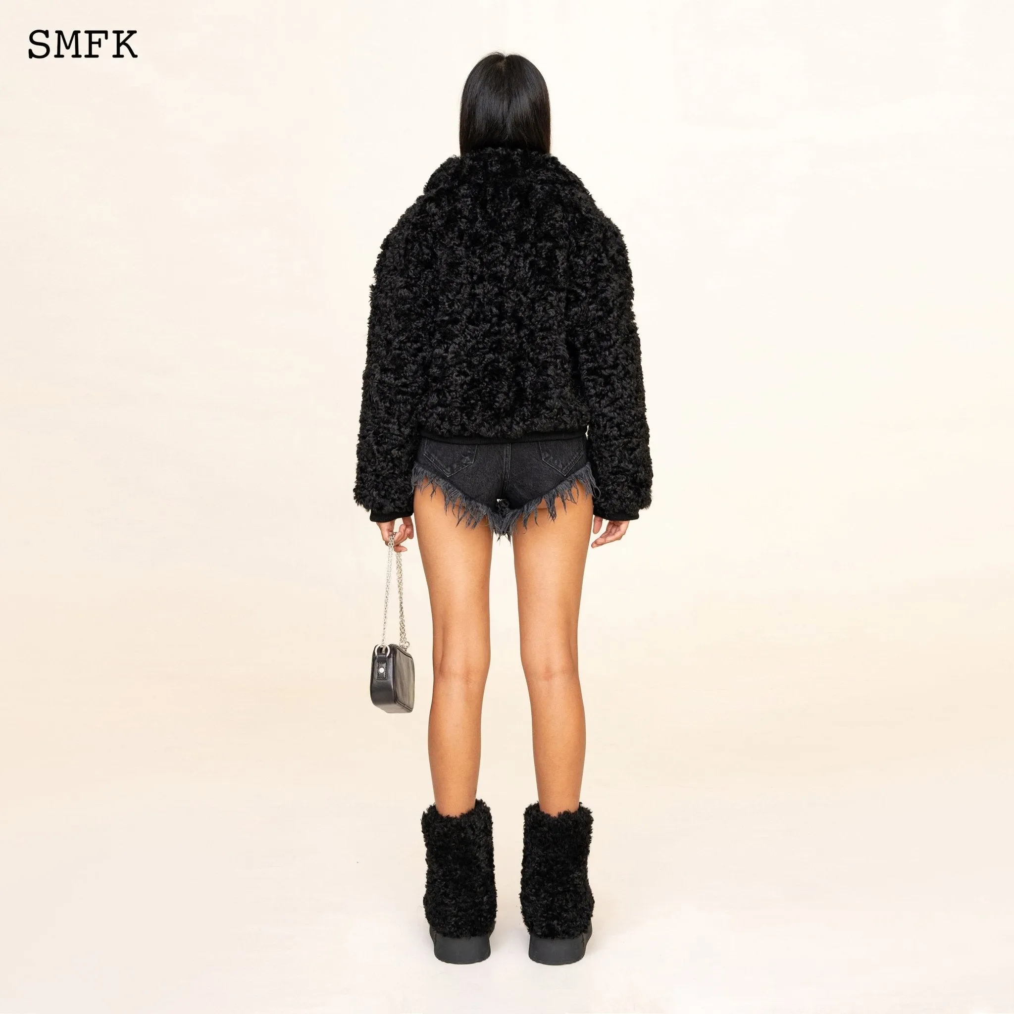 WildWorld Adventure Short Faux Fur Jacket In Black