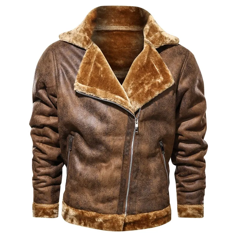 Winter Mens PU Jacket Faux Fur Collar Coats Thick Warm Men&#39;s Motorcycle Jacket 2020 New Fashion Windproof Leather Coat Male