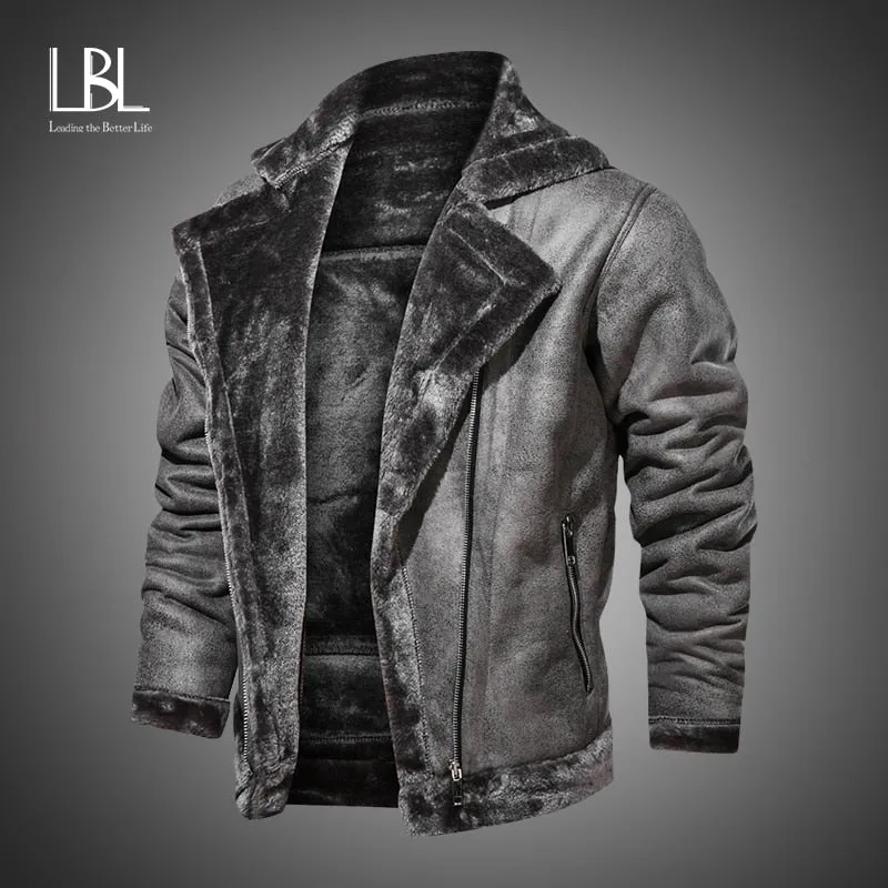 Winter Mens PU Jacket Faux Fur Collar Coats Thick Warm Men&#39;s Motorcycle Jacket 2020 New Fashion Windproof Leather Coat Male