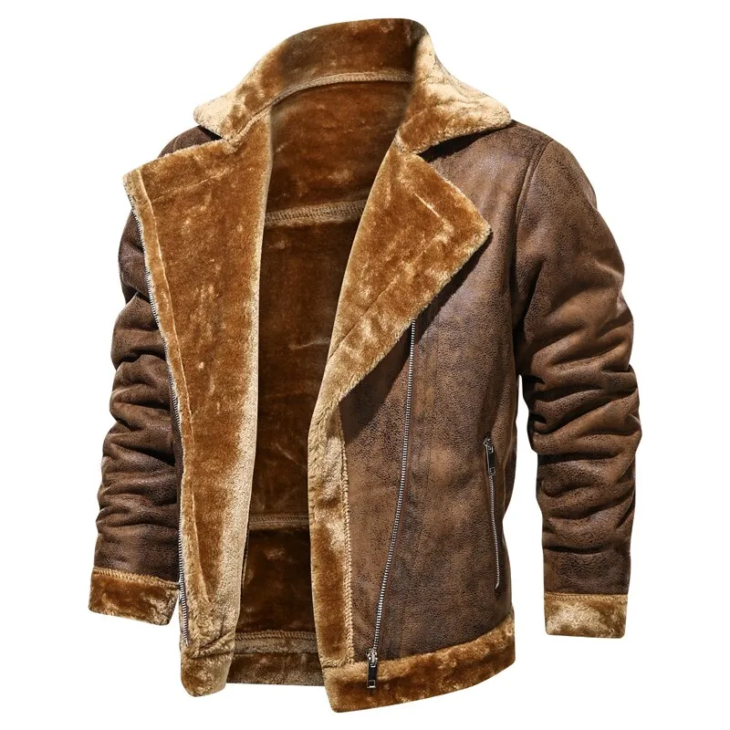 Winter Mens PU Jacket Faux Fur Collar Coats Thick Warm Men&#39;s Motorcycle Jacket 2020 New Fashion Windproof Leather Coat Male