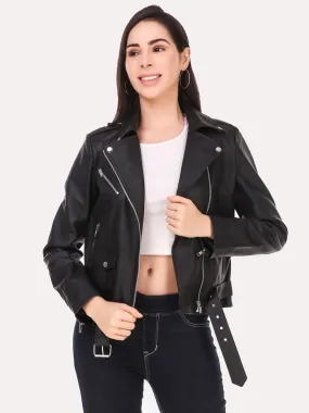 Women Black Outdoor Biker Jacket | QAWACH