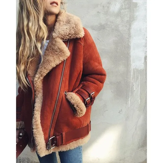 Womens  2022 Faux Lamb Fur Coat Female Lapel Fur Coat Warm Zipper Casual Jacket