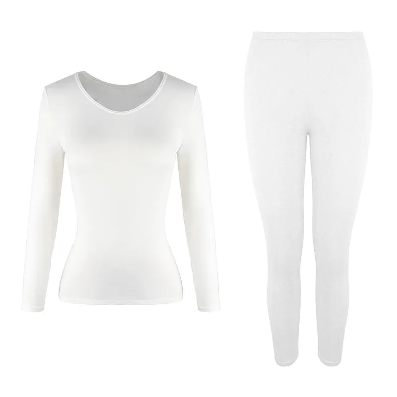 Women's Fleece-Lined Thermal Underwear Set - Warm Cotton High-Rise Base Layer