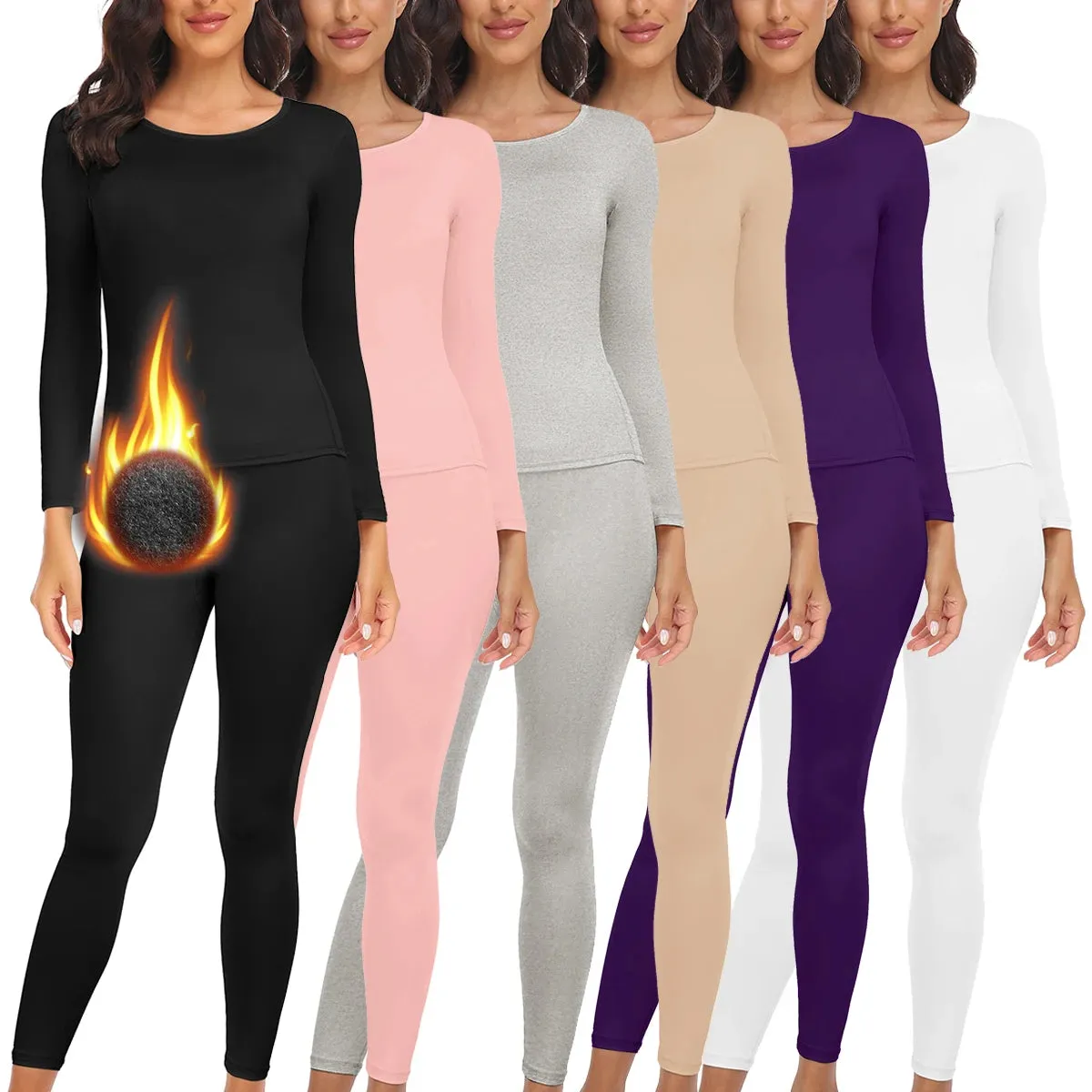 Women's Fleece-Lined Thermal Underwear Set - Warm Cotton High-Rise Base Layer