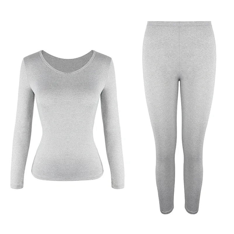 Women's Fleece-Lined Thermal Underwear Set - Warm Cotton High-Rise Base Layer