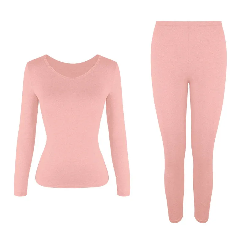 Women's Fleece-Lined Thermal Underwear Set - Warm Cotton High-Rise Base Layer