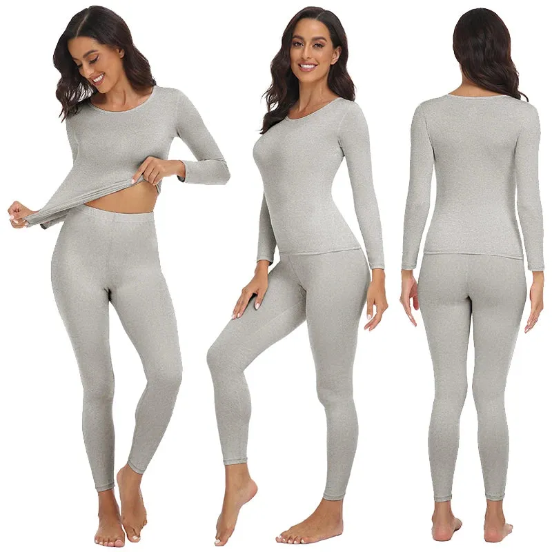 Women's Fleece-Lined Thermal Underwear Set - Warm Cotton High-Rise Base Layer