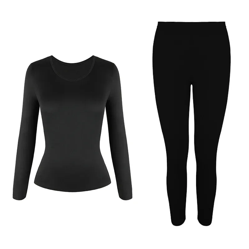 Women's Fleece-Lined Thermal Underwear Set - Warm Cotton High-Rise Base Layer