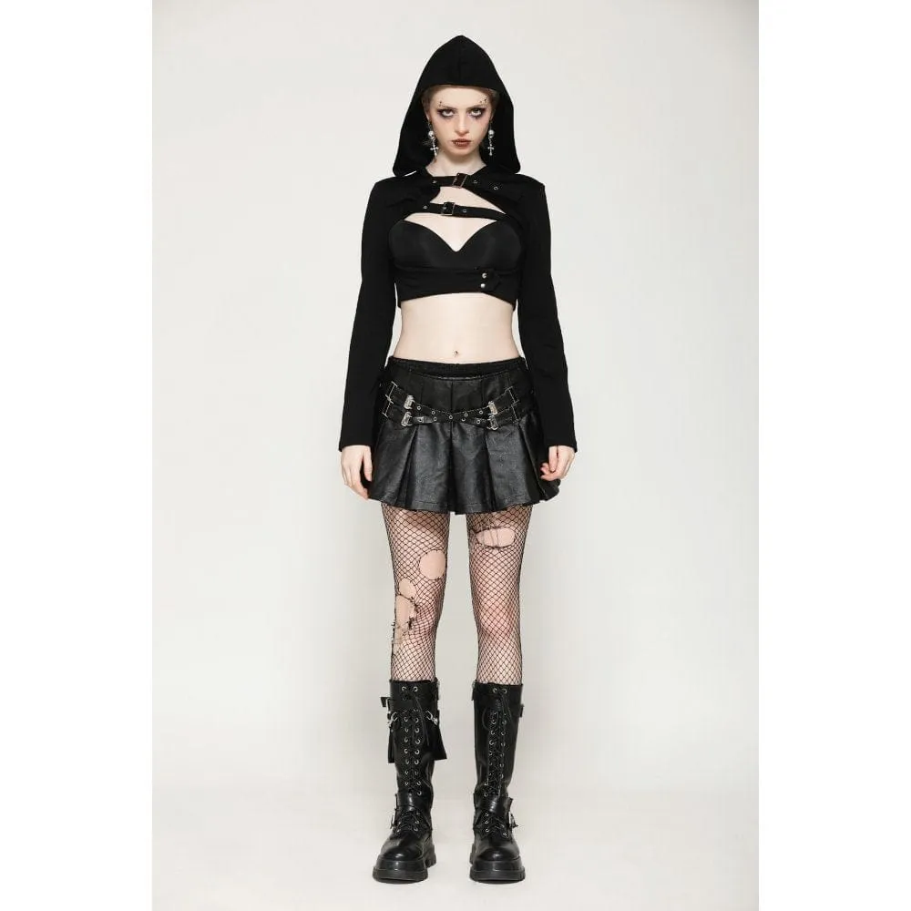 Women's Punk Buckle-up Eyelets Short Skirt