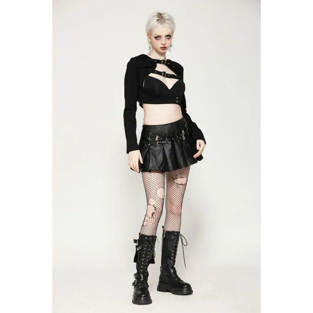 Women's Punk Buckle-up Eyelets Short Skirt