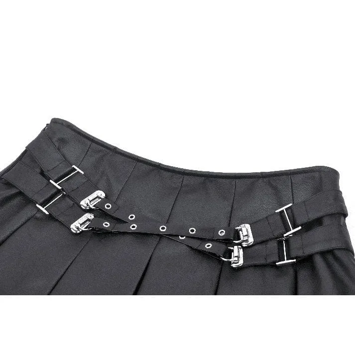 Women's Punk Buckle-up Eyelets Short Skirt