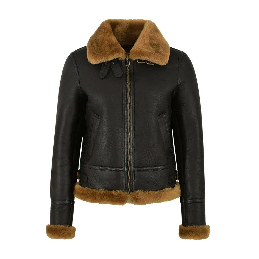 WOMEN'S RAF B3 FLYING BOMBER AVIATOR STYLE SHEARLING LEATHER JACKET