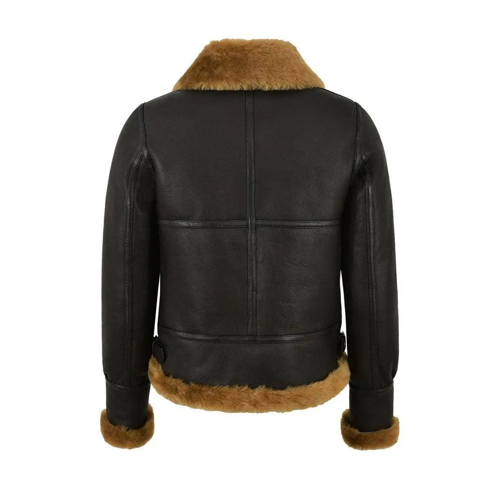 WOMEN'S RAF B3 FLYING BOMBER AVIATOR STYLE SHEARLING LEATHER JACKET