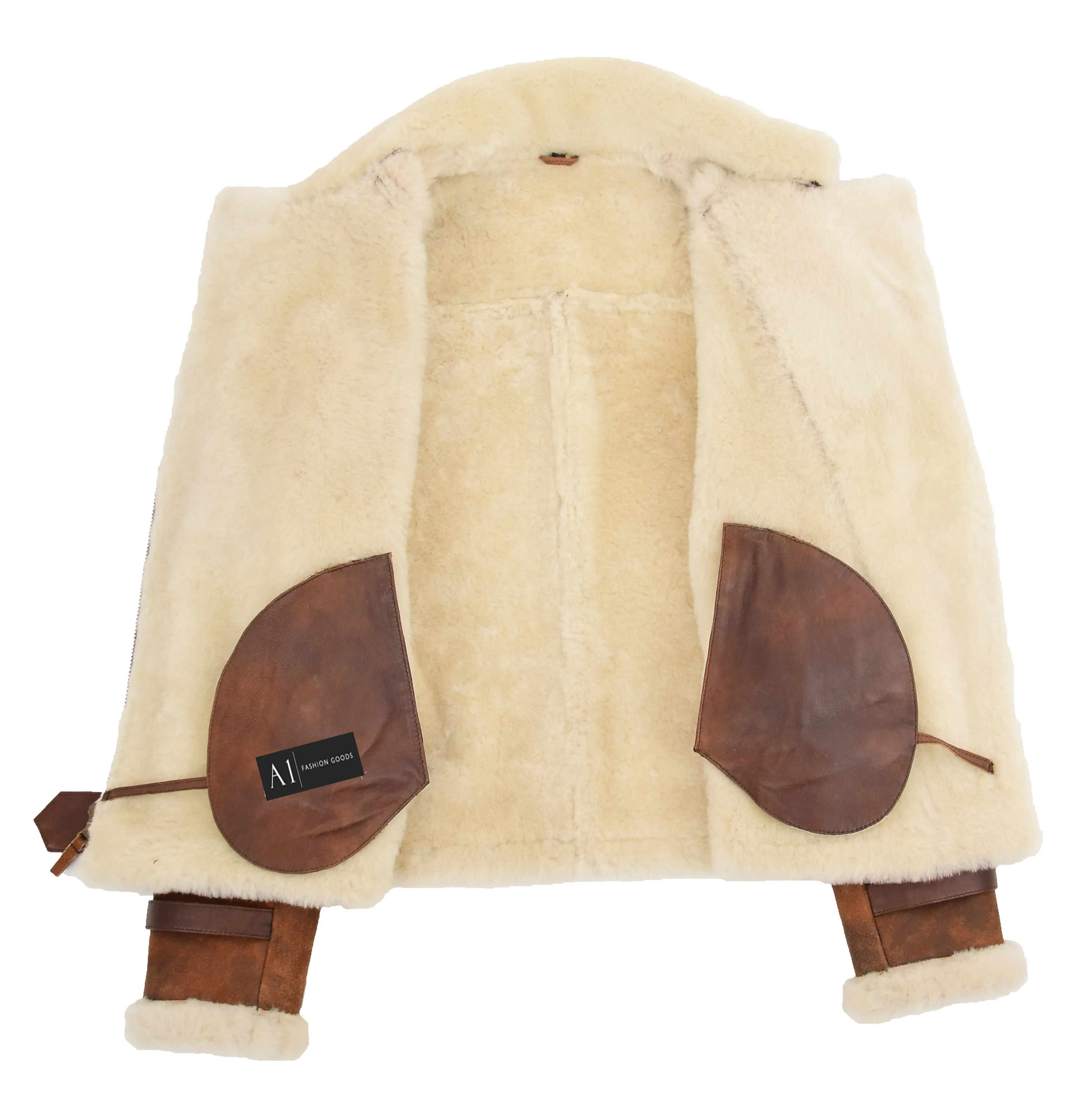 Womens Real Sheepskin Jacket Brown Antique Shearling Aviator Coat Willow