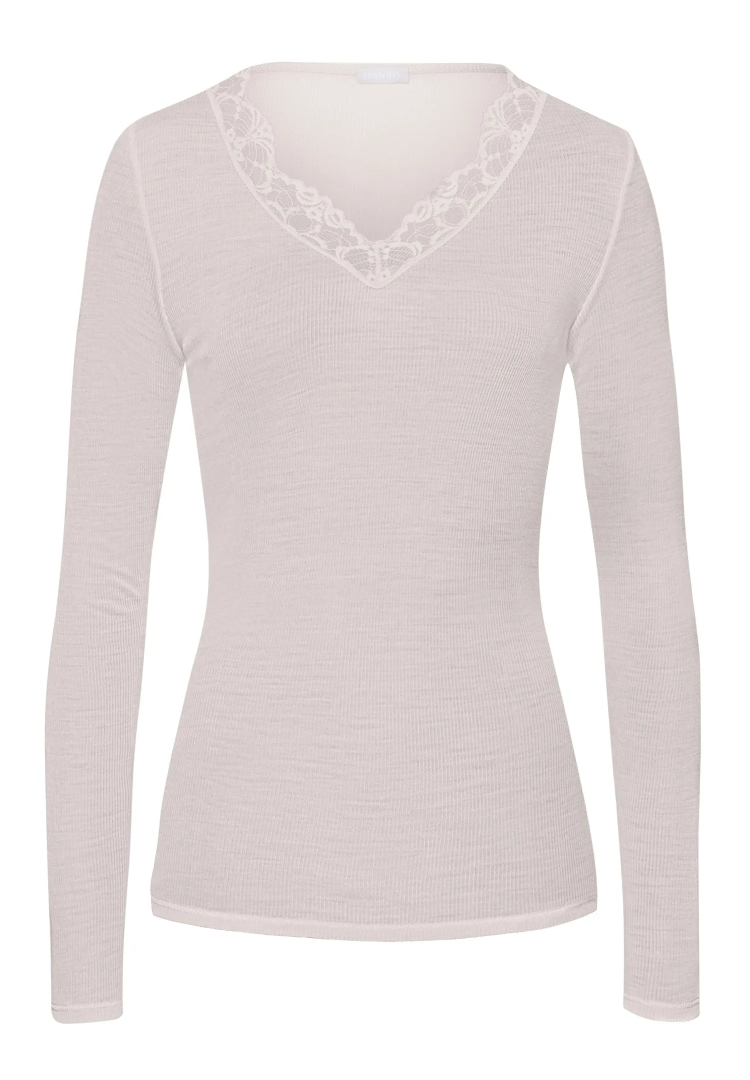 Woolen Lace Fine Ribbed Wool And Silk V-Neck Top | Pumice 70914-2801