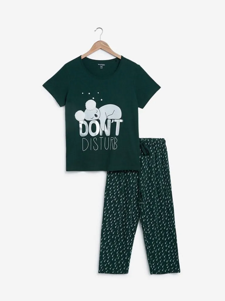 Wunderlove Green Printed T-Shirt and Capris Set