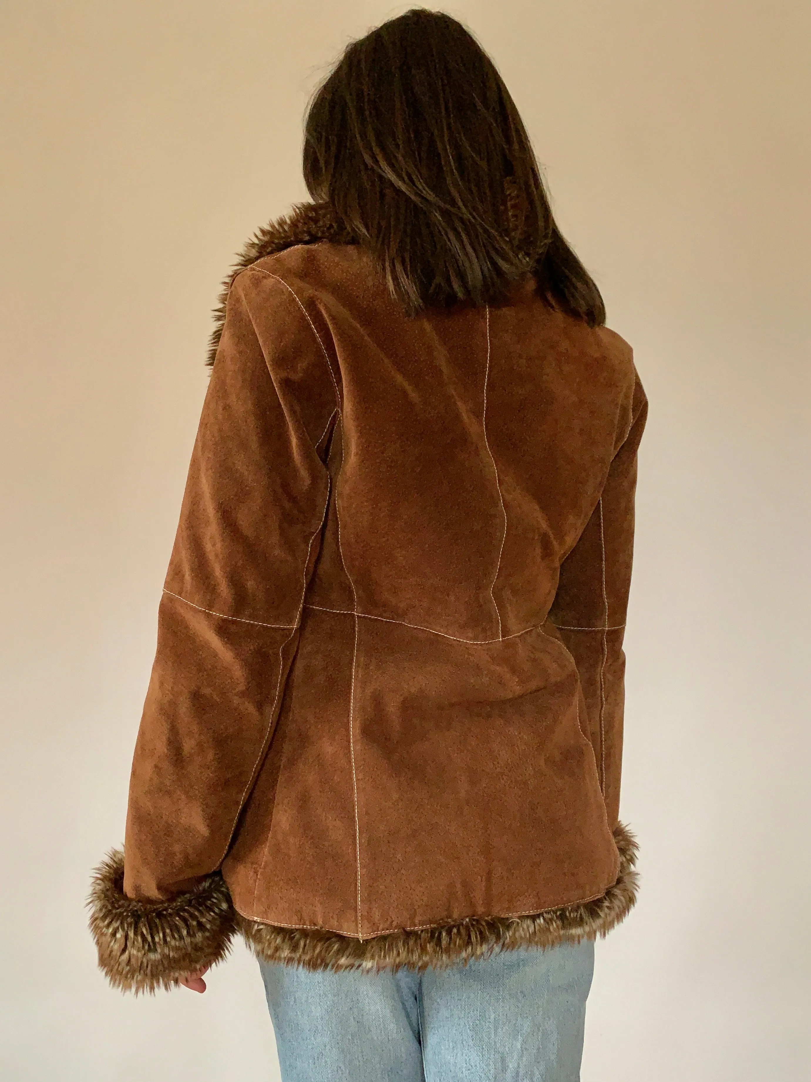 Y2K Leather & Faux Fur Coat