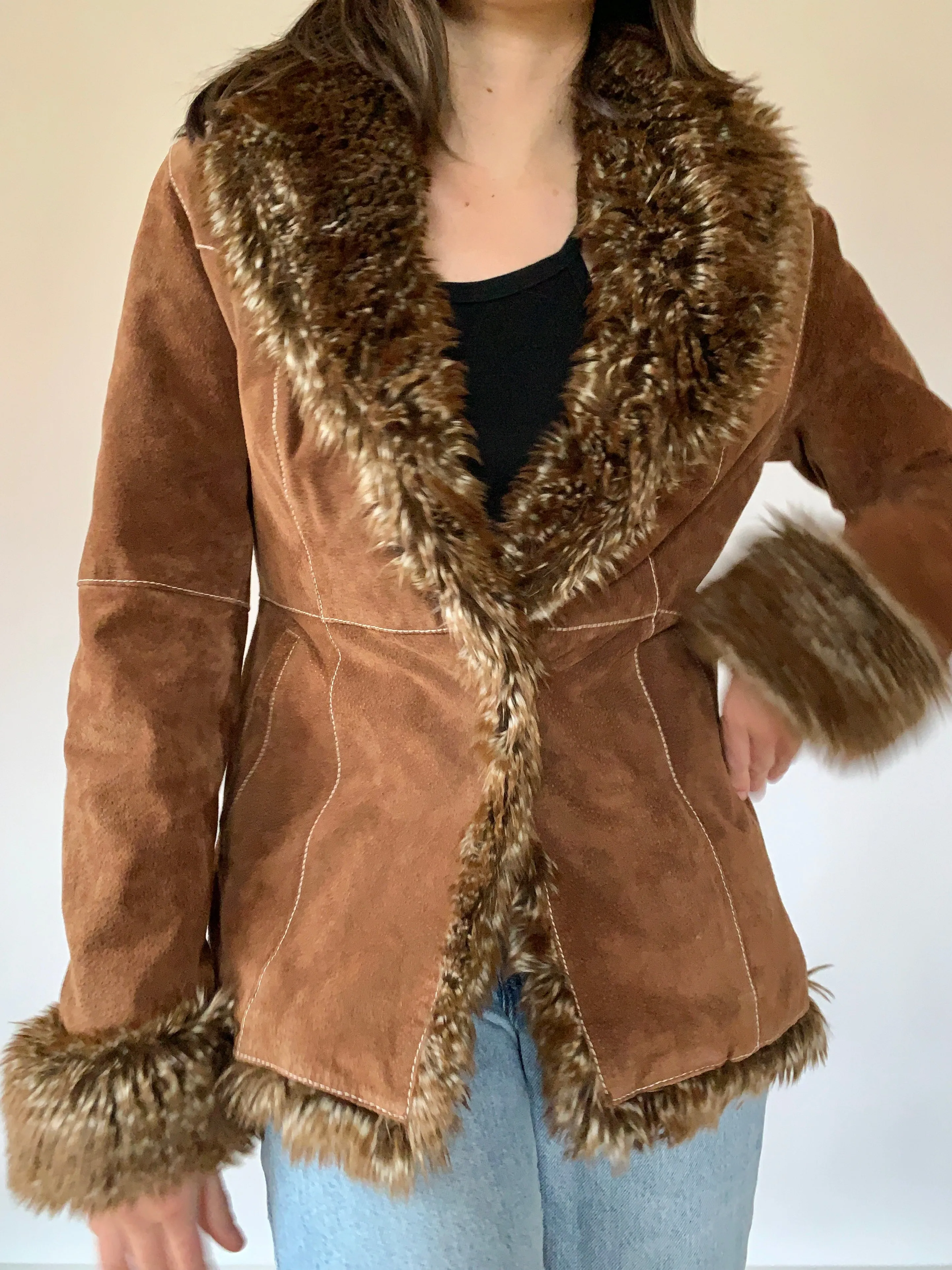 Y2K Leather & Faux Fur Coat